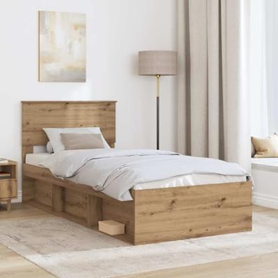 Bedframe Ambachtelijk eiken 90 x 200 cm Bewerkt hout
