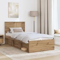 Bedframe Ambachtelijk eiken 100 x 200 cm Bewerkt hout - thumbnail