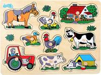 Small Foot - houten noppenpuzzel boerderij, 9st. - thumbnail