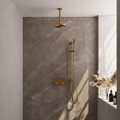 Brauer Gold Carving Thermostatische Regendoucheset Inbouw - Hoofddouche 20 cm - Met Drukknoppen - Handdouche Staaf - Doucheslang - Geintegreerde Glijstang - Geborsteld Goud