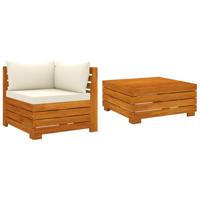 2-delige Loungeset met kussens massief acaciahout - thumbnail