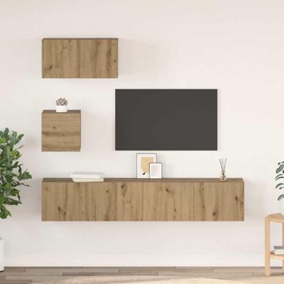 TV-kast set 4 pcs artisanaal eikenkleurig 80 x 30 x 30 cm