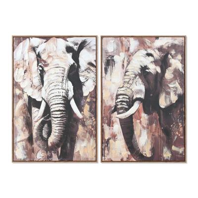 Schilderij Home ESPRIT Bruin Grijs Olifant Koloniaal 60 x 3,5 x 90 cm (2 Stuks)
