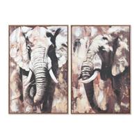 Schilderij Home ESPRIT Bruin Grijs Olifant Koloniaal 60 x 3,5 x 90 cm (2 Stuks) - thumbnail