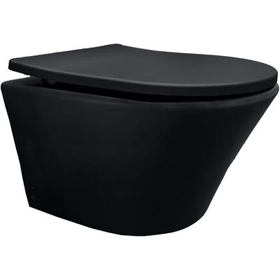 Wiesbaden Vesta Junior Wandcloset Rimless Verkort Shade Slim Toiletzitting - Softclose en Quick Release - Mat Zwart