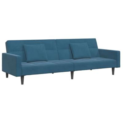 Slaapbank 2-zits met voetenbank fluweel blauw - thumbnail