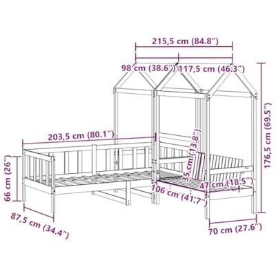 Kinderbed met huisje en bankje massief grenenhout wit 80x200 cm
