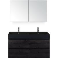 Maxx XL Badmeubelset 120 cm - Black Oak - Wastafel Kube Dubbel Zwart 2 Kraangaten met Spiegelkast - thumbnail