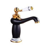 Koperen antieke hete koude dubbel Blauw Wit porseleinen kraan kleur: zwart goud - thumbnail