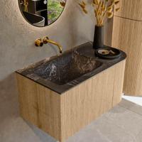 Mondiaz KURVE-DLUX 85 cm Onderkast Greeploos 1 Lade Met Deuren Oak, Wastafel Solid Surface Links Lava 0 Kraangaten Zonder Spiegel (KRVCLO85R1L1D0KL-Oak/Lav) - thumbnail