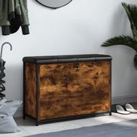 Schoenenbankje met klaplade 82x32x56 cm gerookt eikenkleurig - thumbnail