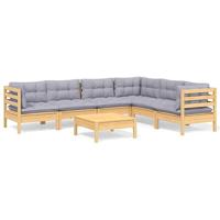 7-delige Loungeset met grijze kussens massief grenenhout - thumbnail