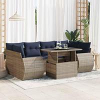 7-delige Loungeset met kussens poly rattan acacia grijs - thumbnail