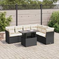 7-delige Loungeset met kussens poly rattan zwart - thumbnail