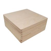 Vierkante grenen opbergkist met deksel - Laag - thumbnail