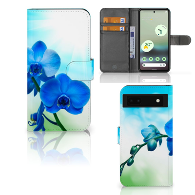Google Pixel 6A Hoesje Orchidee Blauw - Cadeau voor je Moeder Google Pixel 6A Hoesje Orchidee Blauw - Cadeau voor je Moeder
