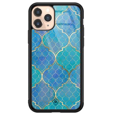 iPhone 11 Pro glazen hardcase - Geometrisch blauw iPhone 11 Pro glazen hardcase - Geometrisch blauw