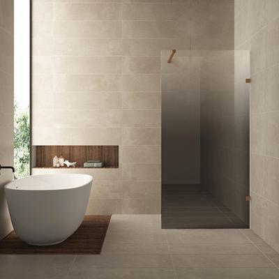 Inloopdouche Rechts Wiesbaden Less 90x200 cm 8 mm Nano Spiegelrook- naar Helder Glas Geborsteld Brons Koper