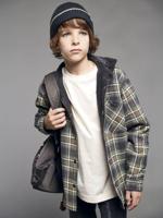 Omkeerbaar hemd van flanel en fluweel jongen JONEN antraciet - thumbnail