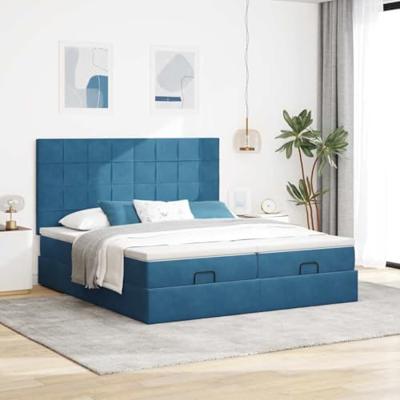 Ottoman bed met matrassen 180x200cm fluweel donkerblauw