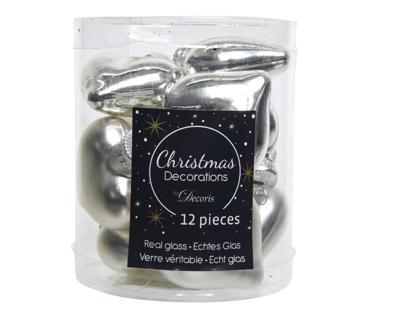 Decoris kersthangers glas hart 12st zilver