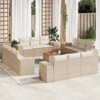 13-delige Loungeset met kussens poly rattan beige - thumbnail
