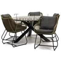 Tuinstoel Portofino olijf groen 5 stoelen met meran tafel 135 cm rond - thumbnail