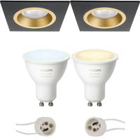 Pragmi Rodos Pro - Inbouw Vierkant - Mat Zwart/Goud - 93mm - Philips Hue - LED Spot Set GU10 - White Ambiance - Bluetooth - thumbnail