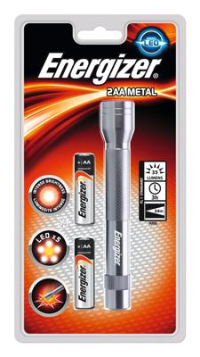 Energizer zaklamp Metal LED 2AA, inclusief 2 AA batterijen, op blister