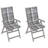 vidaXL Tuinstoelen 2 st verstelbaar met kussens massief acaciahout - thumbnail