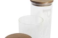 Set van 3 Potjes DKD Home Decor 10,2 x 10,2 x 27,7 cm Natuurlijk Transparant Acacia Letters Borosilicaatglas - thumbnail