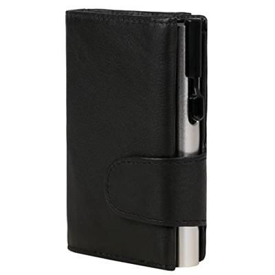 Juscha JU-962201 Pasjeshouder Clicksafe RFID Nappaleer ZW/ZI 8 Pasjes Met Opbergvak Voor Muntgeld