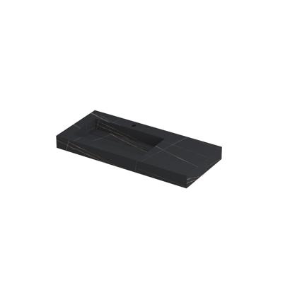 INK Pitch Wastafel Keramische Slab Links met Drain en Front en Side Skirts 1 Kraangat - 1000x450x90 mm - Lauren Black Mat