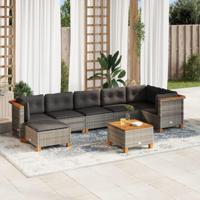 8-delige Loungeset met kussens poly rattan grijs - thumbnail