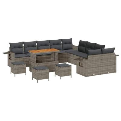 Tuinbankenset 14 pcs Grijs poly rattan