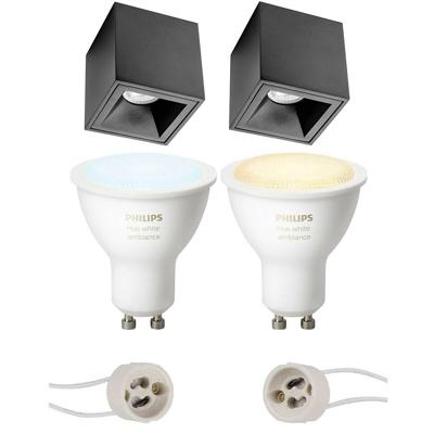 Philips Hue Vierkante Opbouwspot Set 90mm - Mat Zwart - Bluetooth