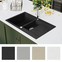 VidaXL Gootsteen dubbele bak graniet zwart - thumbnail