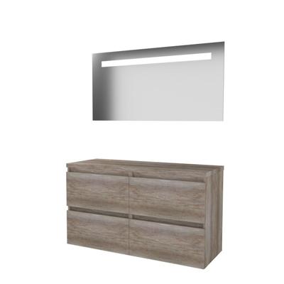 Basic-Line Economic 46 Badkamermeubelset - 120 x 46 cm - Greeploos - 4 Lades - Wastafelblad - Spiegel met LED Verlichting - Scotch Oak