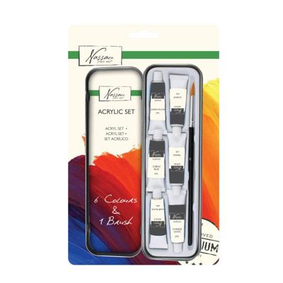Nassau acrylverf in blik 6 tubes + kwast