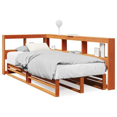 Bed met boekenkast zonder matras grenenhout wasbruin 100x200 cm - thumbnail
