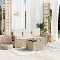 4-delige Loungeset met kussens poly rattan beige - thumbnail