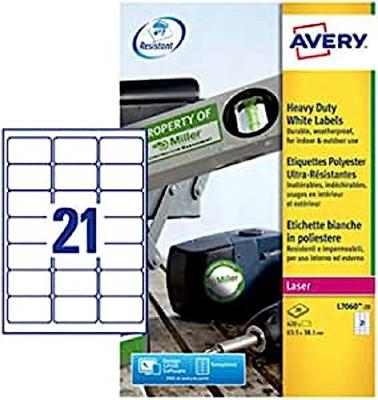 Etiket Avery L7060-20 63.5x38.1mm polyester wit 420 etiketten