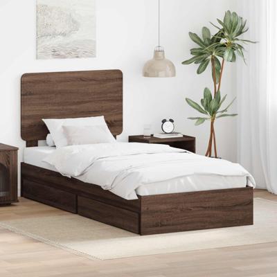 Bedframe met lade Bruin Eiken 90 x 190 cm Bewerkt hout