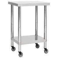 VidaXL Keukenwerktafel met wielen 60x60x85 cm roestvrij staal - thumbnail