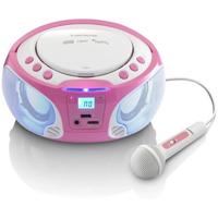 Draagbare FM Radio CD/MP3/USB Microfoon & Lichteffecten Roze - thumbnail