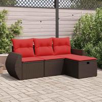 4-delige Loungeset met kussens poly rattan bruin - thumbnail