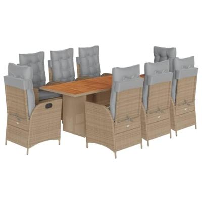 9-delige Tuinset met kussens poly rattan gemengd beige