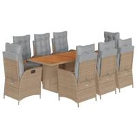 9-delige Tuinset met kussens poly rattan gemengd beige - thumbnail
