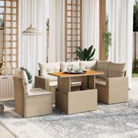 6-delige Loungeset met kussens poly rattan beige - thumbnail