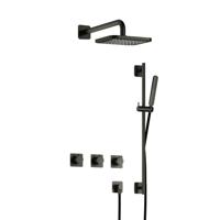 Hotbath Gal - Inbouw Regendoucheset - Geborsteld Gunmetal PVD - 2 Stopkranen - Thermostatisch - Wandarm 35 cm - Hoofddouche 220 mm - Staafhanddouche - Glijstang 900 mm - V02 - thumbnail